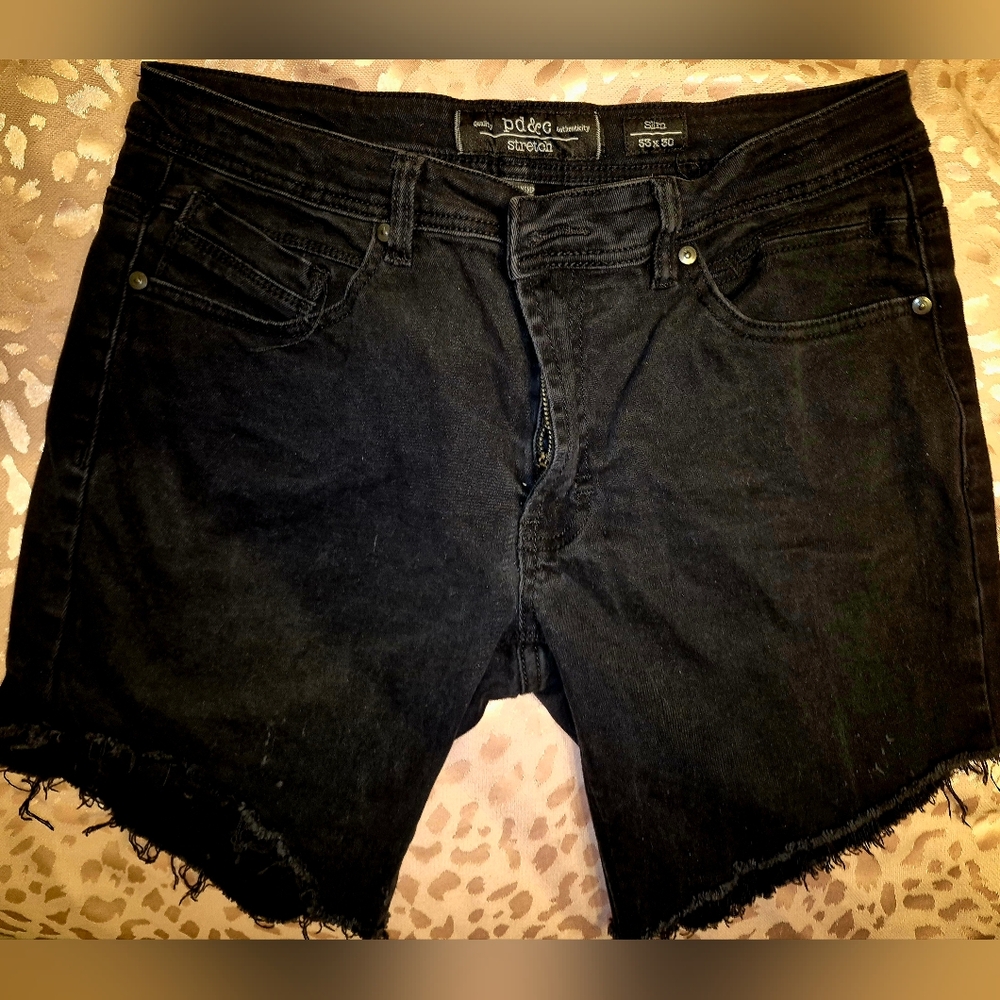 PD&C Black Stretch Denim Shorts